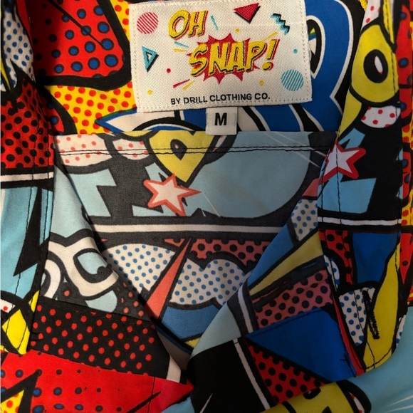 Men’s button up Comic Print Shirt Oh Snap Drill Clothing Size M. - Picture 8 of 9